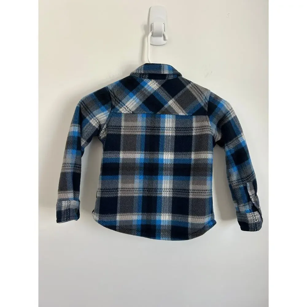 Eddie Bauer Kids Plaid Snap Fleece Jacket – Size 4/5 – Blue Warm Outerwear